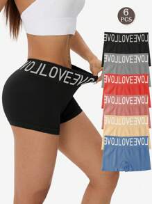 LianShengFa 6pcs Letter Waistband Seamless High-Waist Shaping Panties,High Stretch Breathable Mesh Fabric Women's Underwear, Comfy Soft Fit Ladies Briefs