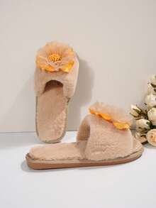 Pantuflas casuales con parche floral encantador para mujer, nuevas para otoño 2025. Pantuflas suaves y cálidas para exteriores en otoño/invierno con suela suave y esponjosa