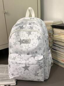Large Capacity Water Resistant Reflective Star Print Multi-Pocket Functional Backpack, Unisex Casual College Style Student Backpack For School, Study, Shopping, Travel, Back To School Season