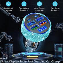 Bling Bling 水钻水晶多端口车载充电器快速充电 PD QC3.0 USB C 车载手机充电器 Type C 适配器 3 合 1 快速充电线兼容 Andriod 手机、行车记录仪、iPad、GPS、节日/生日礼物