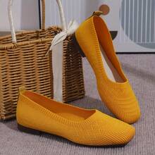 Women'S Black Woven Fabric Slip-On Flats - Casual Square Toe Shoes For Indoor & Outdoor Wear, All-Season Comfort With Rubber Sole, Breathable & Stylish Design - 薑黃色 - 查看 3