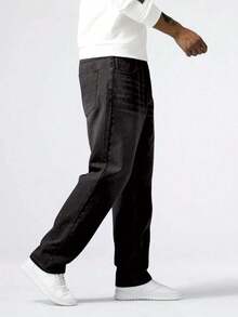 1pc Men's Regular Fit Casual Black Straight Leg Jeans, Comfortable Street Style Suitable For Urban Walking And Outdoor Activities - 黑色 - 查看 4