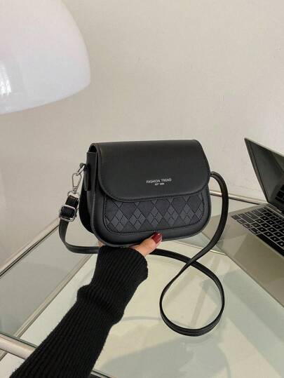 Modische zweifarbige Mini-Sattel-Umhängetasche für Frauen mit Diamant-Prägung