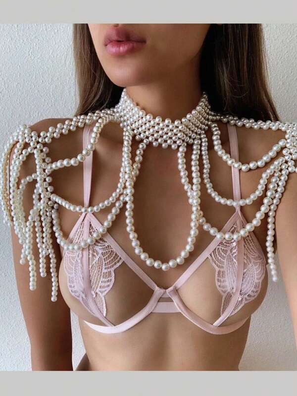 1 Stück Vintage eleganter Damen Braut Schal, handgestrickte Perlen Schulter Kette, Accessoire für Hochzeit, Live Party, Performance, elegante Damenmode