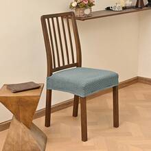 Chair Covers With Elastic Straps Solid Jacquard Stretch Dining Chair Slipcovers Decorative Seat Protector For Kitchen Home - Light Grey - View 3