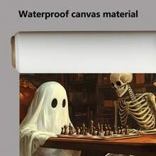 1 Piece,Ghosts And Skeletons Are Playing Chess,Halloween Modern Frameless Art Decoration Painting, Printed Posters Mural, Waterproof Canvas,Suitable For Home, Office, Bedroom, Living Room, Study, Bathroom, Bar, Wall Arts And Home Decoration, Is An Ideal Holiday Gift Halloween Decor Fall Decor Room Decor