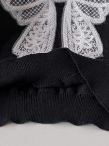 Girls' Elegant Beaded Bow Short Knit Pullover Sweater, Suitable For Casual Daily Wear, Spring, Autumn, Winter - Black - View 5