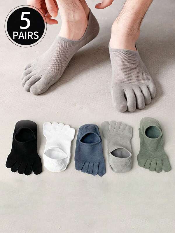 5 Pares (Cores Aleatórias) Meias de Cinco Dedos Finas de Tela para Homens, Meias Invisíveis para Tornozelo Respiráveis e Absorventes de Suor, Adequadas para Esportes de Verão
