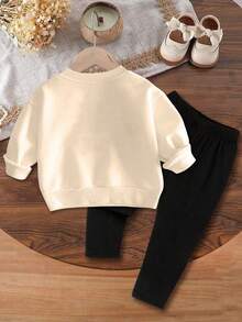 2PCS Girls Sweet Heart Leopard Print Set, Soft Skin - Friendly, Daily School Spring & Autumn Wear - Apricot - View 2