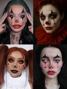 6 Blatt Clown Gesicht Tattoo Halloween temporäre Tattoos, erschreckende Augenschatten Tattoos, Clown Make-up Halloween Gesichtstattoo Aufkleber für Karneval, Totenfest, Cosplay und Festivitäten