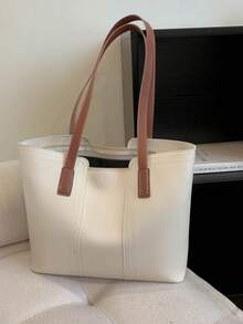 Túi Tote Da Giả Thời Trang Có Khóa Kéo, Túi Đeo Vai Sức Chứa Lớn, Thích Hợp Cho Phụ Nữ Mua Sắm, Học Sinh Trở Lại Trường, Đi Làm, Du Lịch Và Sử Dụng Hàng Ngày - trắng - Xem 6