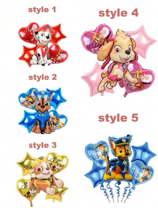 Paw Patrol 5pcs Dog Team Paw Patrol Aluminium Film Balloon Set Gravel Chase Skye Fluffy Combination Birthday Scene Arrangement Decoration Balloon