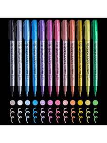 12支金属马克笔，细头金属马克笔，适用于岩石绘画、黑纸、卡片制作、剪贴簿工艺品、DIY相册返校 - 彩色 - 查看 11