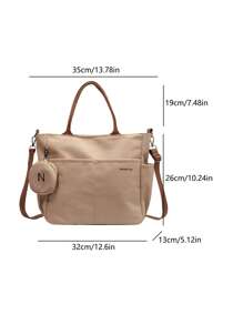 Bolso tipo tote de gran capacidad unisex con monedero 1 pieza, nuevo estilo coreano para estudiantes universitarios y de escuela secundaria, bolso casual, bolso cruzado de hombro, bolso de lona, bolso inclinado, bolso para mujer con monedero, bolso escolar para compras, vacaciones, bolso de tote con cremallera de moda, bolso tote escolar grande, múltiples compartimentos, perfecto para la playa, escuela, trabajo y uso diario