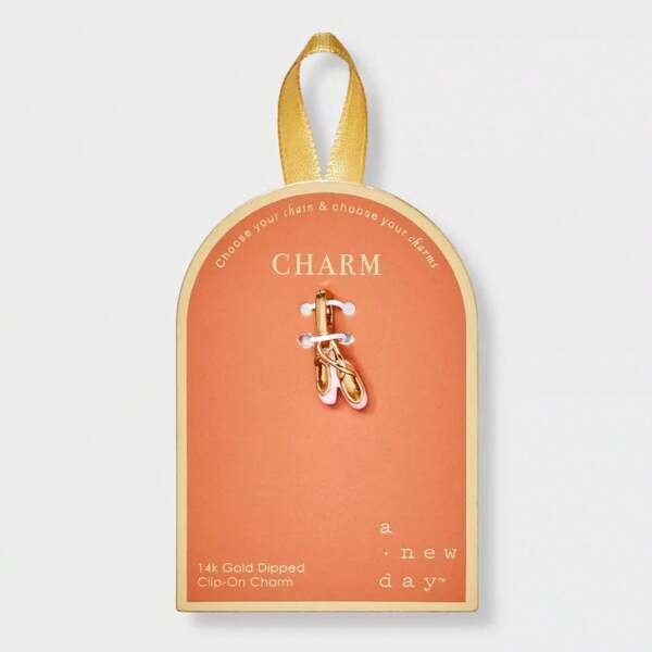 14K Gold Dipped Ballet Slippers Charm - A New Day™ Gold/Pink.