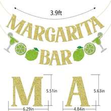 FOZEE Margarita Bar Banner, Margarita Party Decorations, Mexican Taco Bar Party Decorations, Margarita Decorations, Gold And Green Glitter - trắng - Xem 2