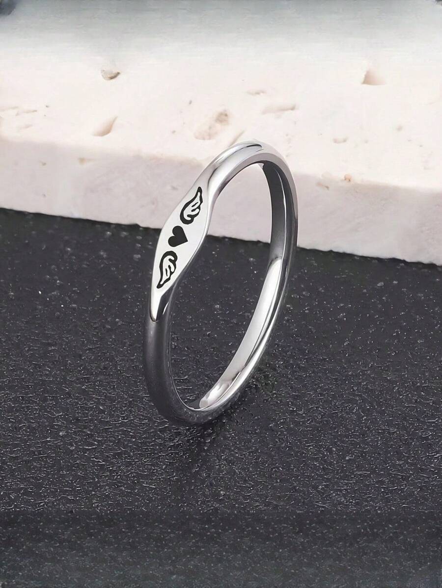 Memorial Rings For Women, Stainless Steel Jewelry, Tiny Heart With Wings Angel Ring,Stackable Personalized Gift Jewelry,Sympathy Memorial Jewelry For Loss Of Loved One Memorial - Tiny Heart With Wings Ring, Missing You Always I'll Hold You In My Heart Rings Lost Loved One Loss Miscarriage Memorial Jewelry Gift