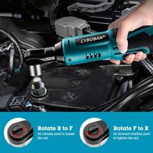 CYBOBAN 电动工具,12V 棘轮扳手,可手动或电动操作,2.0Ah 兼容电池,LED 灯,3/8 头、1/4 头和 2/8 头配件,90 度直角,1.3A 快速充电器,适用于汽车、轮胎和住宅等狭小空间作业。自 2025 年起,还配备了全新安全带扣。价格实惠! - 薄荷藍 - 查看 3