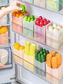 1/4/8 件彩色半透明冰箱储物箱带手柄 - 塑料、可堆叠单隔间整理器、可密封、易于贴标签，非常适合冰箱搁架、冰柜、侧门 - 可容纳水果、蔬菜、鸡蛋、饮料、零食、剩菜 - 透明 - 查看 2