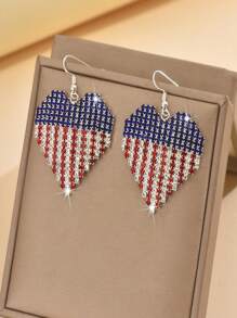 1 对 阵亡将士纪念日复古红白蓝心形吊坠耳环，女士木质双面耳环，总统日，独立日 7 月 4 日耳环 - 彩色 - 查看 3