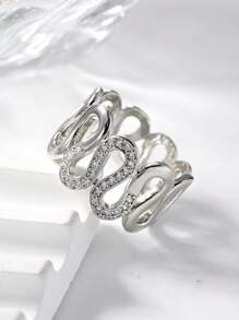1 Pc Fashion Rhinestone Decorative Woven Design Women's Ring,Silver Cross Wave Ring,Summer Vacation Accessory,Delicate And Elegant Women's Jewelry,Suitable For Daily,Stacking,Party,Anniversary,Wedding,Valentine's Day Gift.