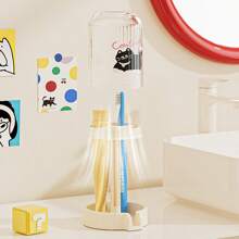Support de brosse à dents électrique style dopamine - Porte-brosse à dents et porte-gobelets de rangement pour plan de travail de salle de bain avec couvercle, design moderne gain de place (double utilisation mural et de bureau, étanche et facile à nettoyer)