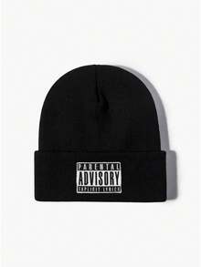 1 chiếc mũ len đan thêu chữ "ADVISORY", mũ len trượt tuyết Hip Hop ấm áp co giãn cho mùa thu/đông, trang phục thu thời trang Y2K - mũ dệt kim - Xem 3