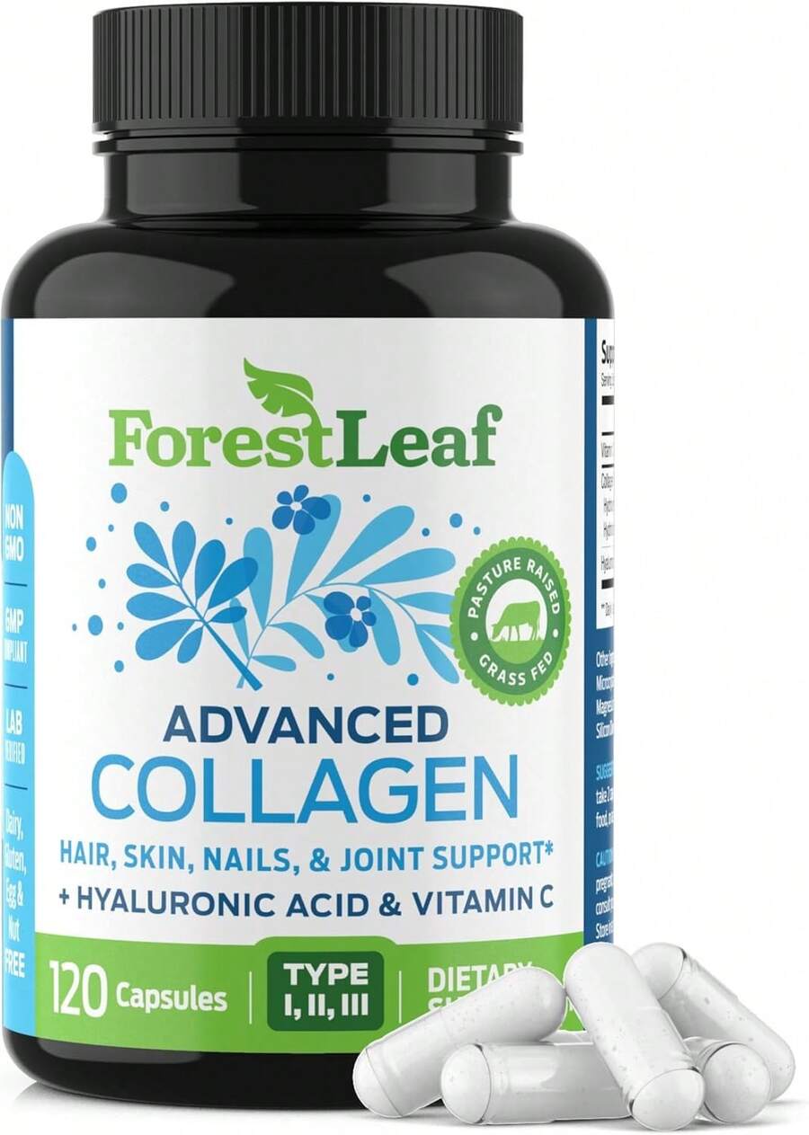 ForestLeaf Multi Collagen Pills With Hyaluronic Acid + Vitamin C | Hydrolyzed Collagen Supplements For Women Or Men | Multi Collagen Capsules Peps For Skin, Wrinkles, 120 Caps - Unflavored 120 Capsules - View 1