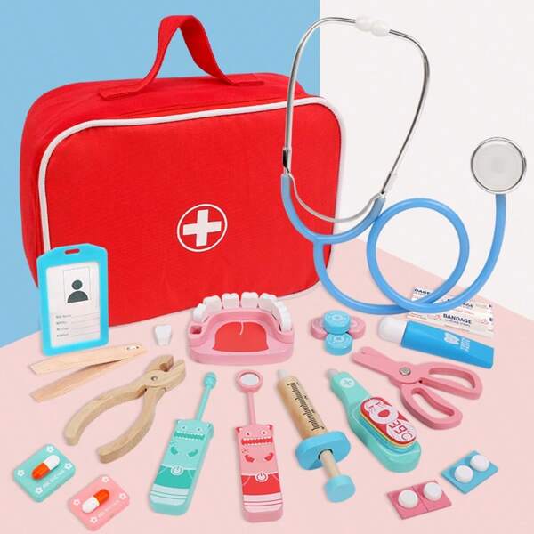 1 Set Wooden Doctor Playset Toy, National Level Kids Doctor Role Play Toy Kit With Stethoscope & Medical Box, Gift For Boys & Girls Aged 3+ Birthday, Children's Day