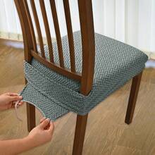 Chair Covers With Elastic Straps Solid Jacquard Stretch Dining Chair Slipcovers Decorative Seat Protector For Kitchen Home - Light Grey - View 6