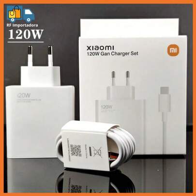 Carregador Completo Turbo Power redmi Cabo USB + Cabo Tipo C 120W