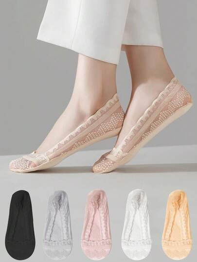女士袜子夏季舒适透气超薄蕾丝纯色防滑低帮柔软隐形硅胶袜子