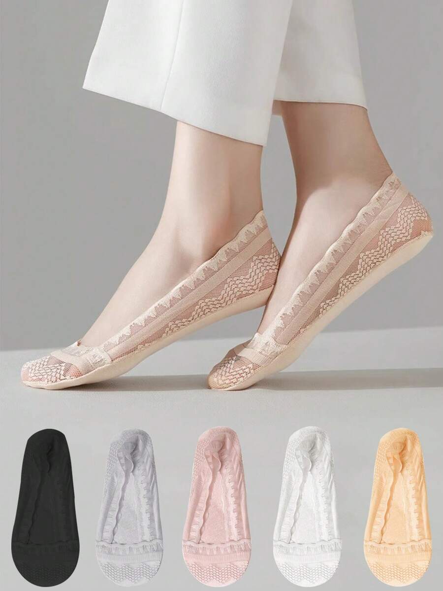 女士袜子夏季舒适透气超薄蕾丝纯色防滑低帮柔软隐形硅胶袜子