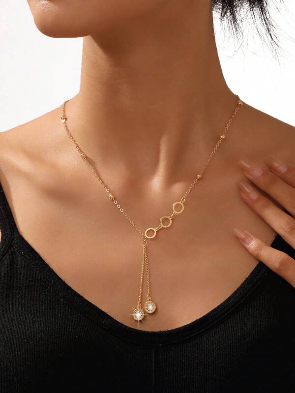 1pc High-End Zinc Alloy Inlaid White Diamond Tassel Pendant Necklace For Women, Suitable For Daily Wear