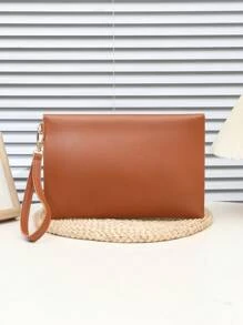 Sac enveloppe noir, sac de fichier de couleur unie, pochette polyvalente minimaliste et à la mode, sac à main en PU pour femmes, étui pour cartes, porte-passeport, sac pour le travail et les déplacements