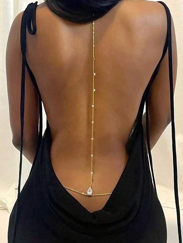 1pc Golden Elegant Bridal Back Necklace Chain Crystal Luxury Wedding Dress Decor