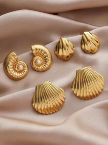 1 对热带岛屿度假风格时尚简约奢华别致复古不锈钢 18K 镀金贝壳耳环，适合女性日常佩戴、工作、旅行、约会、派对、节日礼物 - 金色 - 查看 1