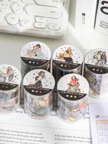 1 Roll Creative Student Diary DIY Material, Base Collage Tape, Office Worker Series, Suitable For Gifts, Office, Home, Marking, Labeling, Classroom, Entertainment Toys, Student Diary Creative Retro Scrapbooking Material, DIY Decorative Stickers, School Supplies, Back To School