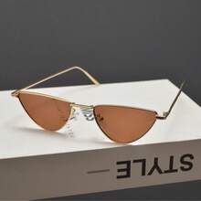 2025 New Fashion Metal Triangle Frame Small Cat Eye  Personality  Female Street Photography Internet Celebrity Glasses  Anti-UV - 咖啡 - 查看 3