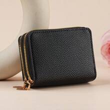 1pc Card Bag Credit Storage Bag Men'S And Women'S Organ Card Bag Purse Small Wallet New Double Layer Zipper Coin Purse For Men And Women,For Daily Shopping, School Trips, And GiftsFor Lover For Women,For Girls,For Lady,For Female,Bag School Supplies For School Dorm Room & Back To School - Black - View 3