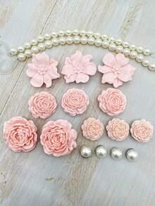 12/17pcs Pompom Flower Bouquet Shoe Clip Set, Detachable Pink Flower Decorative Accessories, High-End Luxury Feel For Sandals, Slippers, Gift For Holidays