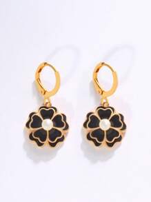 1 paio di orecchini a bottone in stile minimalista in rame con decorazione floreale di perle finte, adatti per tutte le occasioni