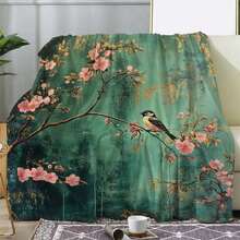 1 chiếc chăn vải nỉ in hình hoa anh đào và chim cổ điển - Chăn mềm mại ấm áp dùng được mọi mùa cho giường sofa, ô tô, cắm trại, văn phòng - Quà tặng trang trí nhà ấm cúng - Nhiều màu - Xem 1