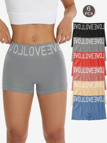 LianShengFa 6pcs Letter Waistband Seamless High-Waist Shaping Panties,High Stretch Breathable Mesh Fabric Women's Underwear, Comfy Soft Fit Ladies Briefs