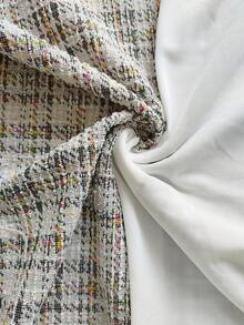 女式及膝弹性腰身修身开衩拉链后背商务粗花呢铅笔裙 - 霧霾藍 - 查看 7