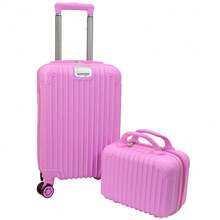 Carry-On Airline Suitcase, Travel Luggage, ABS Trolley, 4 Wheels, With Matching Hard-Shell Toiletry Bag, 33 X 21 X 51 Cm - 粉色 - 查看 1