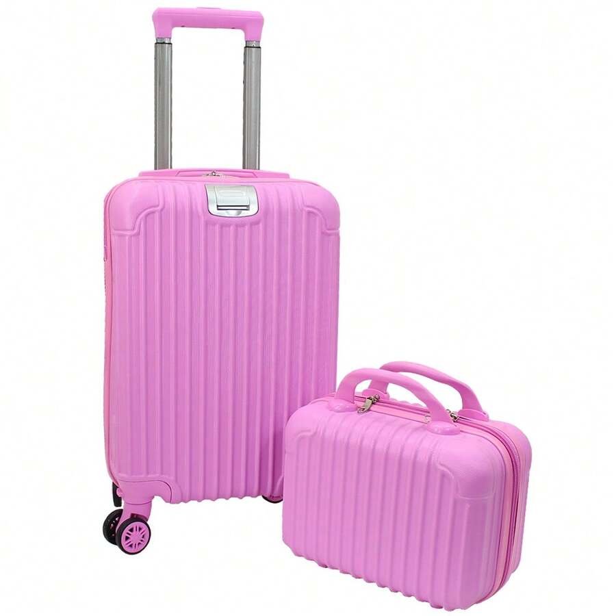 Carry-On Airline Suitcase, Travel Luggage, ABS Trolley, 4 Wheels, With Matching Hard-Shell Toiletry Bag, 33 X 21 X 51 Cm - 粉色 - 查看 1