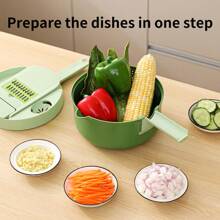 Multifunctional Vegetable Chopper Set - Manual Slicer Dicer With Interchangeable Stainless Steel Blades & PET Container, For Onion/Potato/Cucumber, Camping & Kitchen Essential (Slice, Shred, Grind)