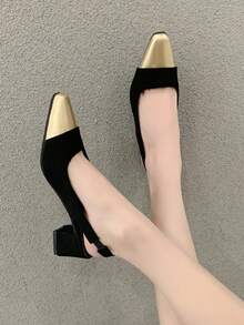 Elegantes tacones altos de punta cuadrada, sandalias de empeine francés para mujer, zapatos de vestir con tacón grueso nueva temporada de primavera - Negro - Ver 8