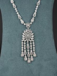 1 Set Luxurious & Elegant Cubic Zirconia Encrusted Pendant Jewelry Set, Including 1 Pair Earrings & 1 Necklace, Suitable For Women's Wedding Party Wear, Does Not Include Gift Box